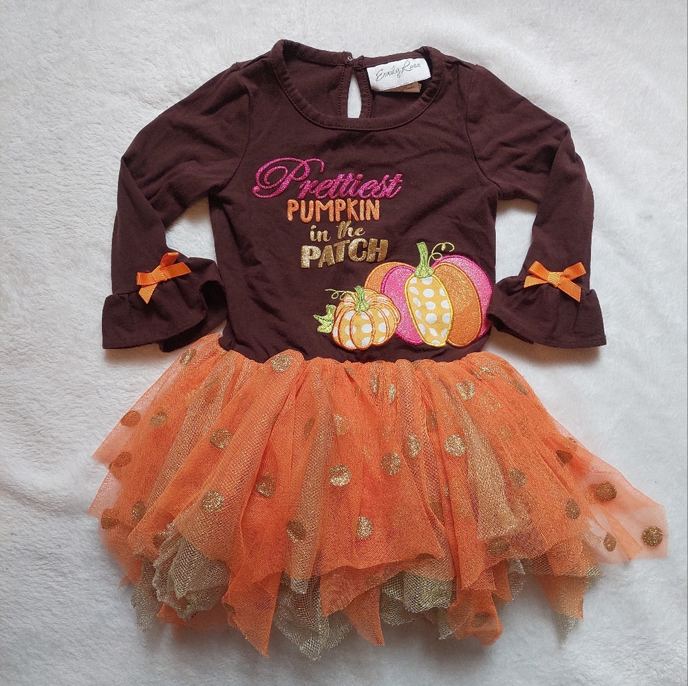 Emily Rose Brown and Orange Pumpkin Patch Tutu Dress / Top 2T Fall Girl